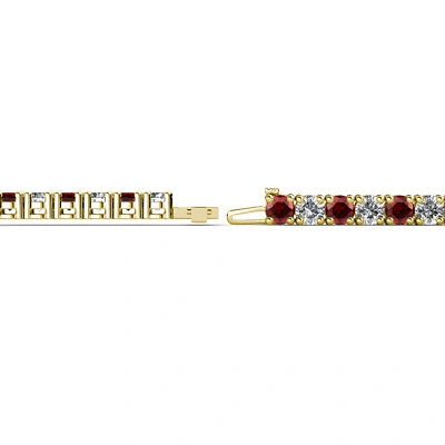 Pre-owned Trijewels Red Garnet & Diamond Eternity Tennis Bracelet 5.46 Ctw 14k Yellow Gold Jp:122873