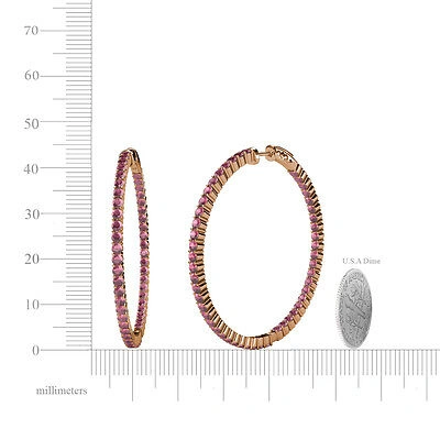 Pre-owned Trijewels Rhodolite Garnet 2 5/8ctw Inside-out Womens Hoop Earrings 14k Rose Gold Jp:37603 In Red-violet