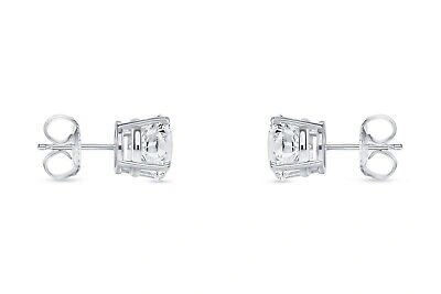 Pre-owned Shine Brite With A Diamond 3 Ct Round Lab Created Grown Diamond Earrings 14k White Gold G/vs Basket Push In White/colorless