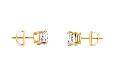 Pre-owned Shine Brite With A Diamond 2 Ct Round Lab Created Grown Diamond Earrings 14k Yellow Gold G/vs Basket Screw