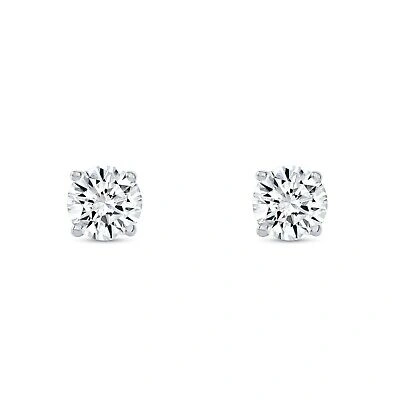 Pre-owned Shine Brite With A Diamond 1.25 Ct Round Labcreated Grown Diamond Earrings 14k White Gold E/vvs Basketscrew In White/colorless