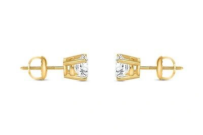 Pre-owned Shine Brite With A Diamond 1.5 Ct Round Labcreated Grown Diamond Earrings 18k Yellow Gold E/vvs Basketscrew