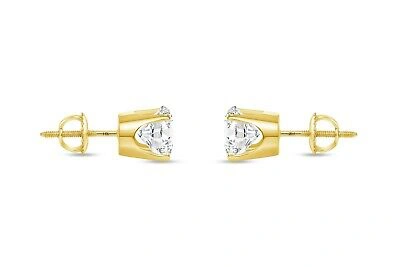 Pre-owned Shine Brite With A Diamond 1.5 Ct Round Lab Created Grown Diamond Earrings 14k Yellow Gold F/vs Crown Screw