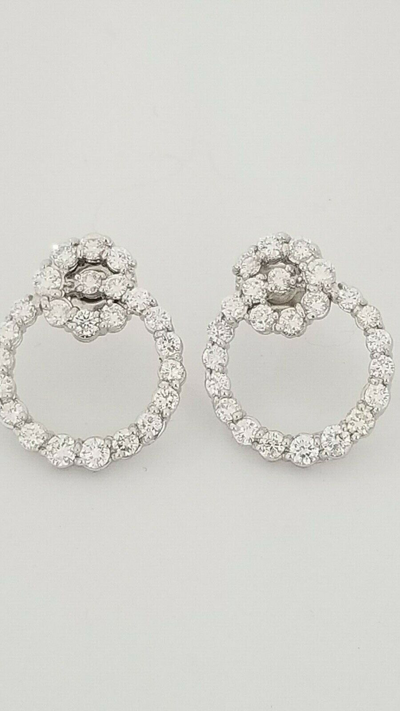 Pre-owned Teachers Jewelry 14k White Gold Love Knot Diamond Earrings Round Double Circle 2.50 Ct. Diamonds In G-h
