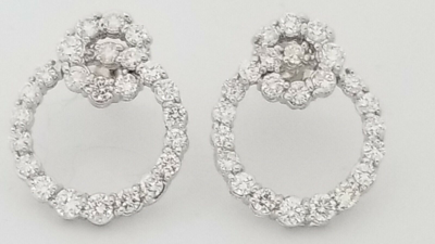 Pre-owned Teachers Jewelry 14k White Gold Love Knot Diamond Earrings Round Double Circle 2.50 Ct. Diamonds In G-h