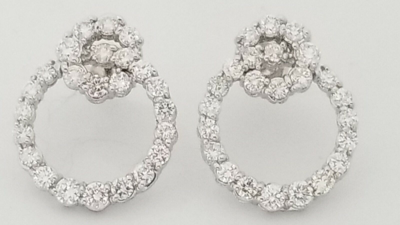 Pre-owned Teachers Jewelry 14k White Gold Love Knot Diamond Earrings Round Double Circle 2.50 Ct. Diamonds In G-h