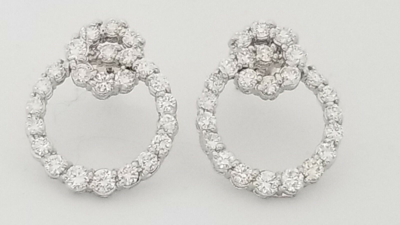 Pre-owned Teachers Jewelry 14k White Gold Love Knot Diamond Earrings Round Double Circle 2.50 Ct. Diamonds In G-h