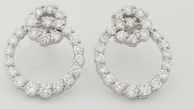 Pre-owned Teachers Jewelry 14k White Gold Love Knot Diamond Earrings Round Double Circle 2.50 Ct. Diamonds In G-h
