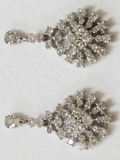 Pre-owned Designer Cluster Diamond Earring 14k Gold Dangling Pear Shape 2 Carat Diamonds In G-h