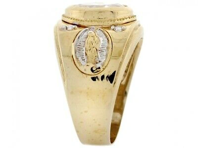 Pre-owned Jackani 10k Or 14k Two Tone Gold Oval Cz Saint Mary Guadalupe April Birthstone Mens Ring In White