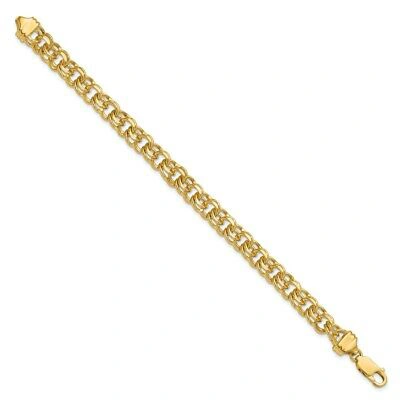 Pre-owned Skyjewelers Real 14kt Yellow Gold 7in 7.5mm Solid Double Link Charm Chain Bracelet; 7 Inch