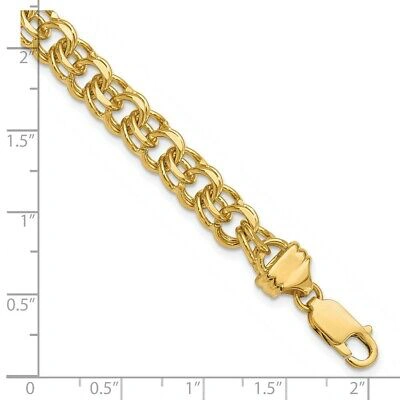 Pre-owned Skyjewelers Real 14kt Yellow Gold 7in 7.5mm Solid Double Link Charm Chain Bracelet; 7 Inch