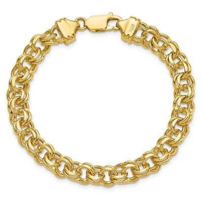 Pre-owned Skyjewelers Real 14kt Yellow Gold 7in 7.5mm Solid Double Link Charm Chain Bracelet; 7 Inch