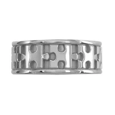 Pre-owned Undisclosed Autism Awareness Jigsaw Puzzle Piece Ring Band In 14k White Gold, Ring Sizes 3.5