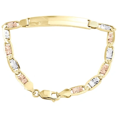 Pre-owned Jfl Diamonds & Timepieces 14k Tri-color Gold Diamond Cut Valentino Link 8mm Id Statement Bracelet 8"
