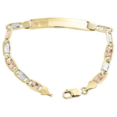 Pre-owned Jfl Diamonds & Timepieces 14k Tri-color Gold Diamond Cut Valentino Link 8mm Id Statement Bracelet 8"
