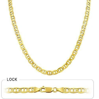 Pre-owned Gd Diamond 5.95 Mm 22" 33.00 Gm 14k Gold Yellow Men's Mariner Concave Link Chain Necklace