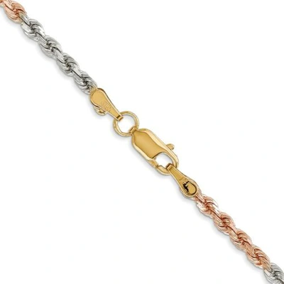 Pre-owned Roy Rose Jewelry 14k Tri-color Gold 2.9mm Diamond-cut Rope Chain Necklace In Multi