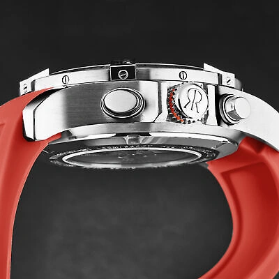 Pre-owned Revue Thommen Mens Air Speed Black Dial Red Strap Automatic Watch 16071.6636