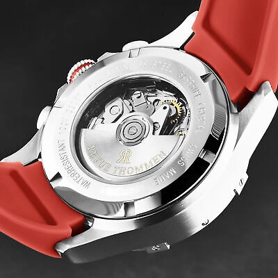 Pre-owned Revue Thommen Mens Air Speed Black Dial Red Strap Automatic Watch 16071.6636