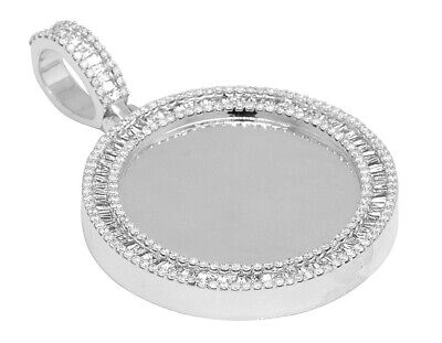 Pre-owned Memory White Gold  Frame Baguette Real Diamond Photo Engrave Pendant 3.1ct