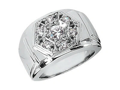 Pre-owned Jewelwesell Genuine 1.1ct Round Cut Mens Wedding Band Ring Solid 18k White Gold I Si2 Prong