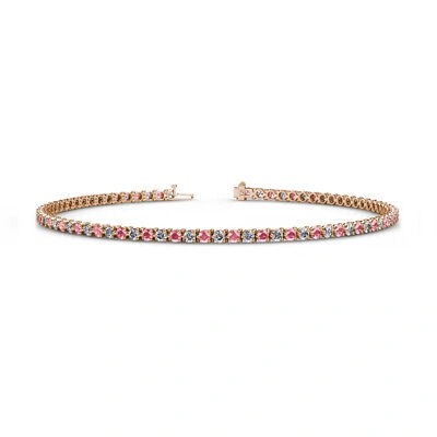 Pre-owned Trijewels Round Pink Tourmaline Diamond 1.56 Ctw Tennis Bracelet 14k Rose Gold Jp:123931