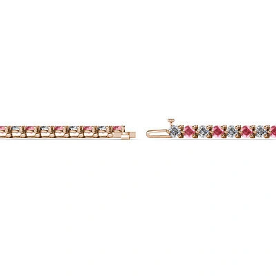 Pre-owned Trijewels Round Pink Tourmaline Diamond 1.56 Ctw Tennis Bracelet 14k Rose Gold Jp:123931