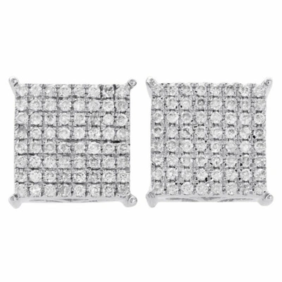 Pre-owned Jfl Diamonds & Timepieces 10k White Gold Diamond Stud Pave Set 12.25mm 4 Prong Square Earrings 1 Ct.