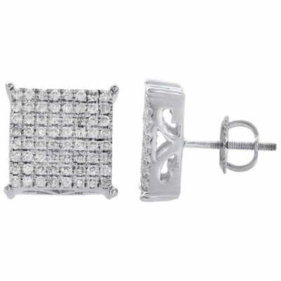 Pre-owned Jfl Diamonds & Timepieces 10k White Gold Diamond Stud Pave Set 12.25mm 4 Prong Square Earrings 1 Ct.