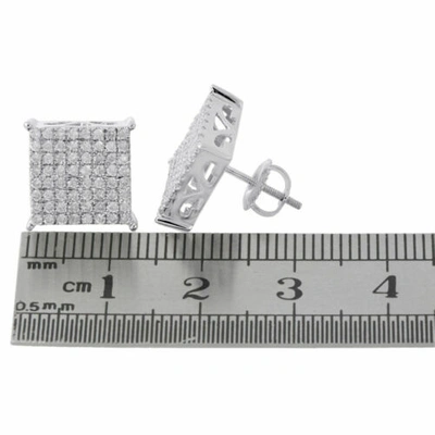 Pre-owned Jfl Diamonds & Timepieces 10k White Gold Diamond Stud Pave Set 12.25mm 4 Prong Square Earrings 1 Ct.