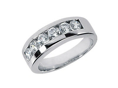 Pre-owned Jewelwesell Natural 1.50ct Round Cut Classic Channel Set Mens Ring 14k White Gold I Si2