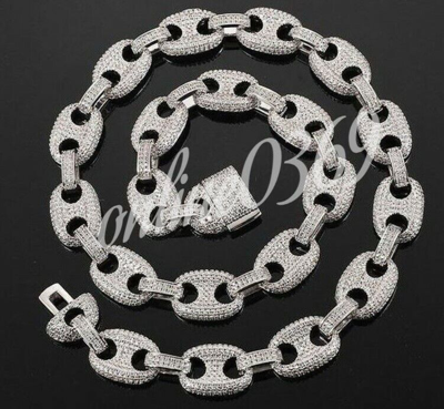 Pre-owned Online0369 9 Ct Tester Passing Moissanite 10mm X 20 Inch Cuban Link Necklace 925 Silver In White