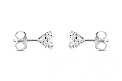 Pre-owned Shine Brite With A Diamond 3 Ct Round Lab Created Grown Diamond Earrings 18k White Gold G/vs Martini Push In White/colorless