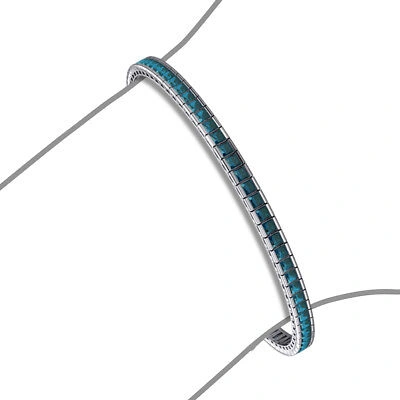 Pre-owned Trijewels Princess Cut Blue Diamond Womens Tennis Bracelet 3.55ctw 14k White Gold Jp:46619