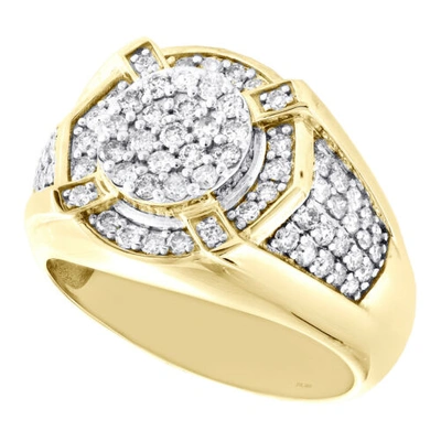 Pre-owned Jfl Diamonds & Timepieces 10k Yellow Gold Round Diamond 15mm Circle Frame Statement Pinky Ring 1.30 Ct. In White