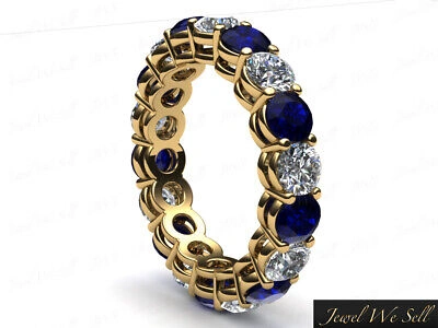 Pre-owned Jewelwesell 3.40ct Sapphire Diamond Open Gallery Shared Eternity Band Ring 18k Yellow Gold In F
