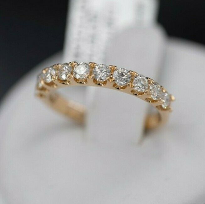 Pre-owned Handmade 18k Yellow Gold 1.10 Ct Diamond Shared Prong Wedding Band, 3gm Size 6.25 S14420 In G-h