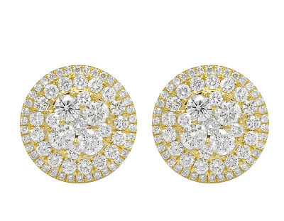 Pre-owned Jewelry Unlimited Yellow Gold Round Flower Cluster Real Diamond Stud Earrings 16mm 4 Ct