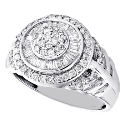Pre-owned Jfl Diamonds & Timepieces 10k White Gold Round & Baguette Diamond Tiered 15mm Statement Pinky Ring 1.15 Ct