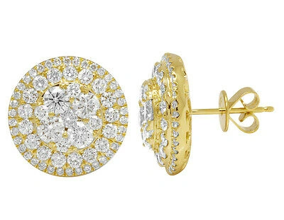 Pre-owned Jewelry Unlimited Yellow Gold Round Flower Cluster Real Diamond Stud Earrings 16mm 4 Ct