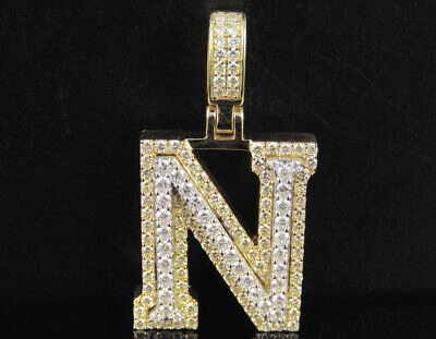 Pre-owned Jewelry Unlimited N Initial Custom Letter Diamond Pendant Charm 10k Two Tone Gold 1 4/5 Ct 1.5" In G-h