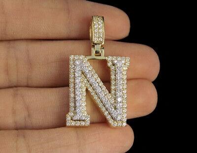 Pre-owned Jewelry Unlimited N Initial Custom Letter Diamond Pendant Charm 10k Two Tone Gold 1 4/5 Ct 1.5" In G-h