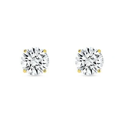 Pre-owned Shine Brite With A Diamond 3 Ct Round Lab Created Grown Diamond Earrings 14k Yellow Gold G/vs Basket Push