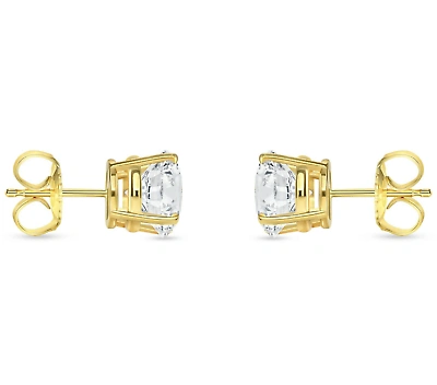 Pre-owned Shine Brite With A Diamond 3 Ct Round Lab Created Grown Diamond Earrings 14k Yellow Gold G/vs Basket Push