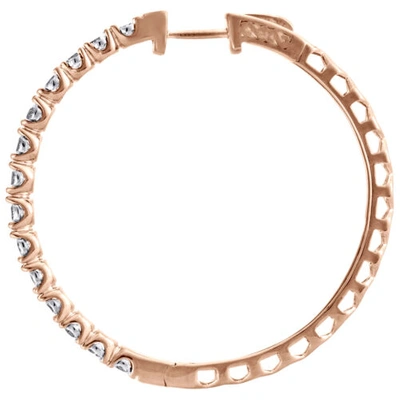 Pre-owned Jfl Diamonds & Timepieces 10k Rose Gold Real Diamond One Row Bezel Set 1.55" Hoops Huggie Earrings 1.50 Ct In White