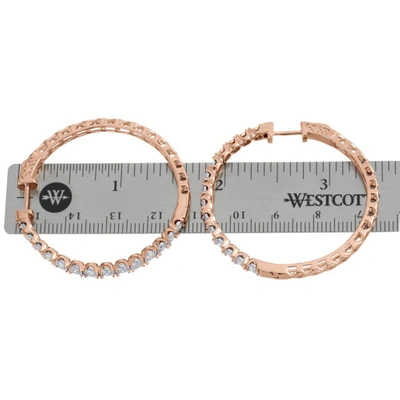 Pre-owned Jfl Diamonds & Timepieces 10k Rose Gold Real Diamond One Row Bezel Set 1.55" Hoops Huggie Earrings 1.50 Ct In White