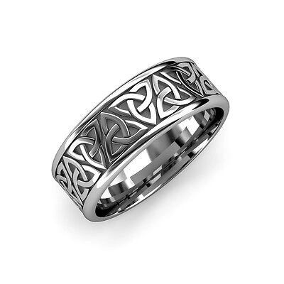 Pre-owned Trijewels High Polish 8.00 Mm Celtic Trinity Knot Unisex Wedding Band 14k White Gold.