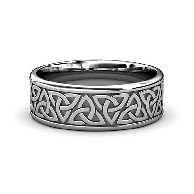 Pre-owned Trijewels High Polish 8.00 Mm Celtic Trinity Knot Unisex Wedding Band 14k White Gold.