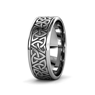 Pre-owned Trijewels High Polish 8.00 Mm Celtic Trinity Knot Unisex Wedding Band 14k White Gold.